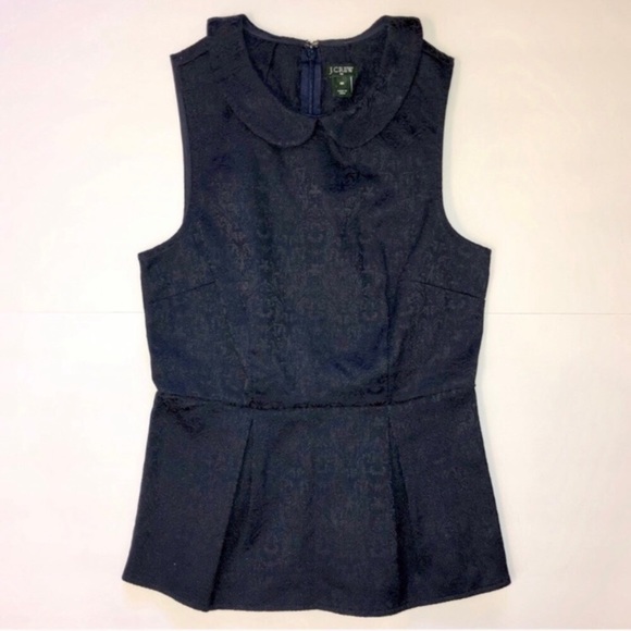 J. Crew Navy Jacquard Collared Peplum Top - Picture 1 of 5